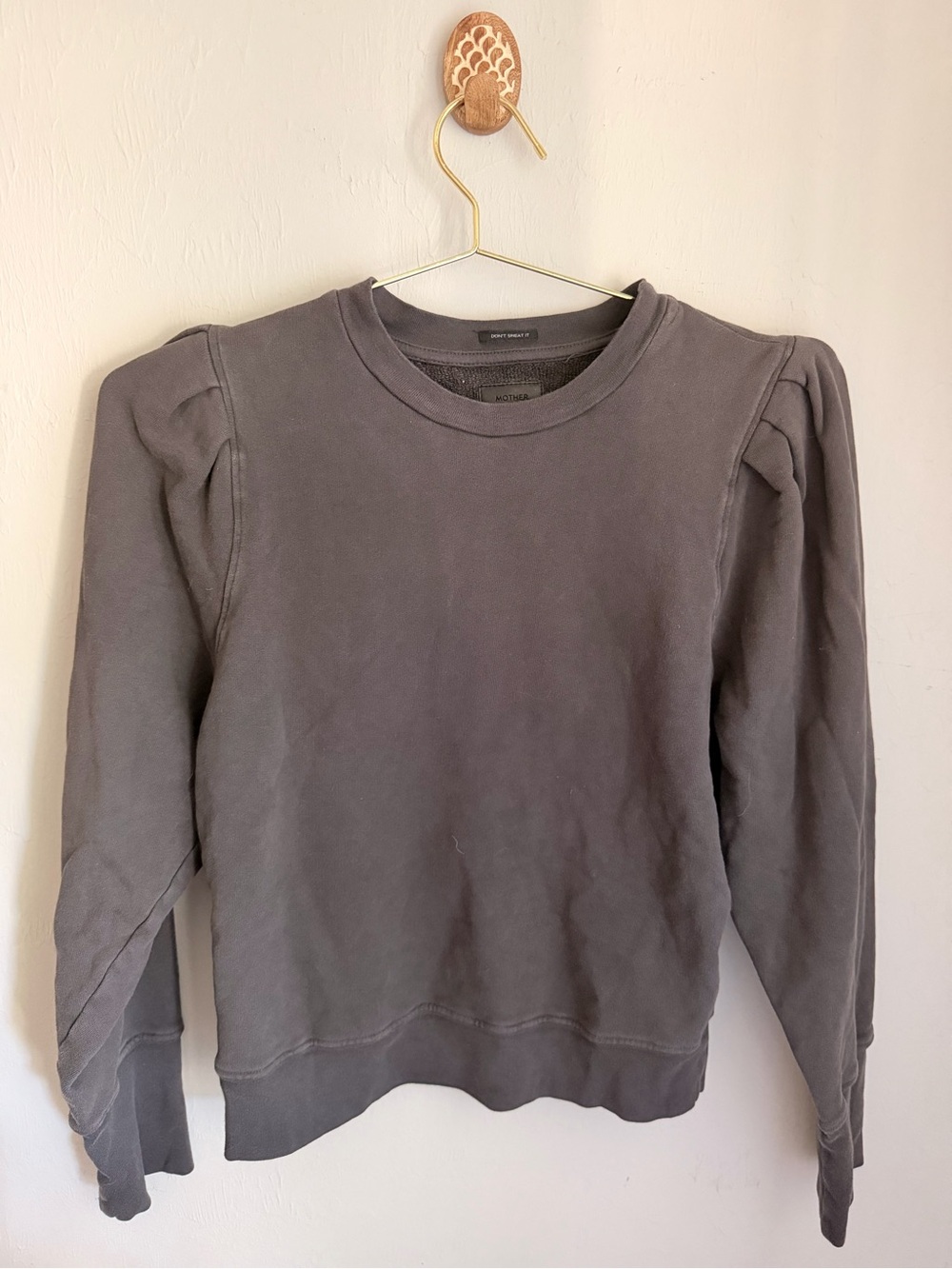 MOTHER Curveball Puff-Sleeve Crewneck Sweatshirt - Gray - Picture 1 of 3